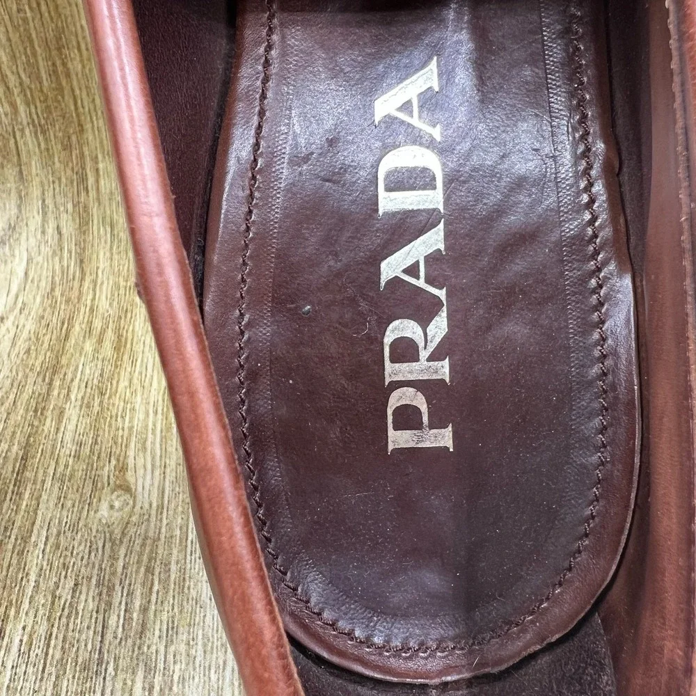 Prada Penny Loafers Men's Size 7.5 Brown Leather Made in Italy Dress Shoes